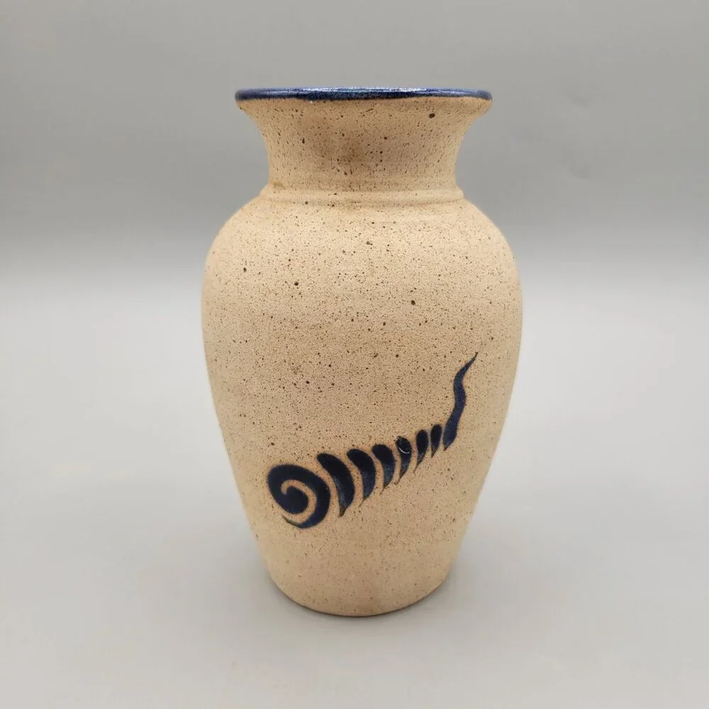 Mexican Tonala Pottery Vase Bird Flowers Folk Art Sandstone